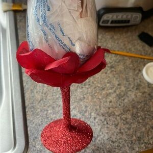 Red Glitter Wine Glass with Rose Petals for the Bride and other creations